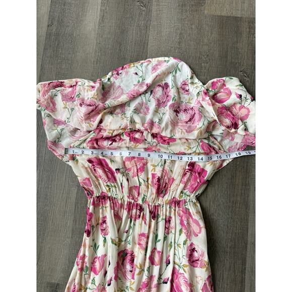 Aakaa Women's Formal Floral Smocked Off Shoulder Pink Roses Maxi Dress Sz Small - Picture 5 of 10